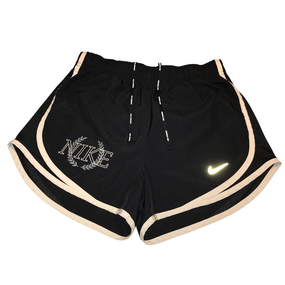 Nike Dri-FIT Running Shorts  XS Black Cream Reflective‎ Logo Walking Athletic